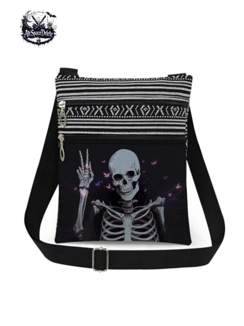 Skeleton Crossbody Bag V Gesture Butterfly Purse Adjustable Zipper